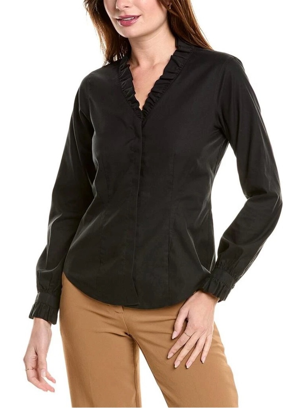 BROOKS BROTHERS Fitted Non-Iron Stretch Supima Cotton Ruffle Dress-Shirt Size 8